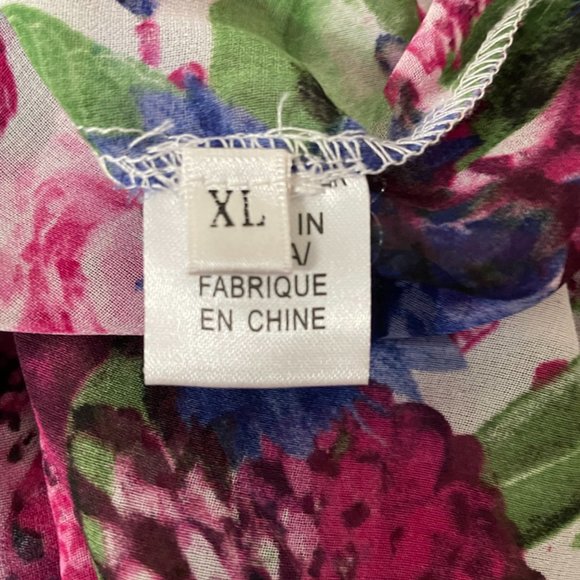 STYLEWE ELENYUN Semi sheer Multicolor Floral Silk Midi Dress with Ivory slip XL - Picture 13 of 16